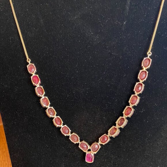 18” Necklace Gold over Sterling Silver 925 with Rubies Jewelry - Picture 2 of 14